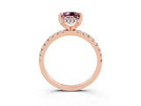 10K Rose Gold Morganite Solitaire Ring with Round Pavé Band and Four-Prong Setting