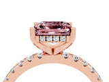 10K Rose Gold Morganite Solitaire Ring with Round Pavé Band and Four-Prong Setting
