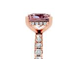 10K Rose Gold Morganite Solitaire Ring with Round Pavé Band and Four-Prong Setting