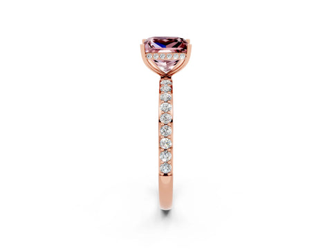 Rose gold Princess Cut Morganite Solitaire Ring with Pavé Band and Hidden Halo_14