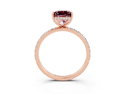 Rose gold Princess Cut Morganite Solitaire Ring with Pavé Band and Hidden Halo_15