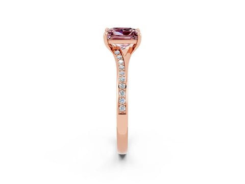 Rose gold Princess Cut Morganite Solitaire Ring with Pavé Band and Prong Setting_2
