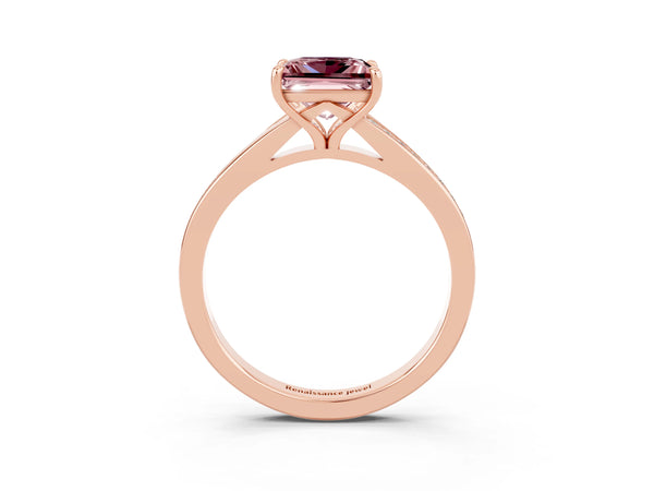 Rose gold Princess Cut Morganite Solitaire Ring with Pavé Band and Prong Setting