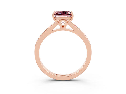 Rose gold Princess Cut Morganite Solitaire Ring with Pavé Band and Prong Setting_3