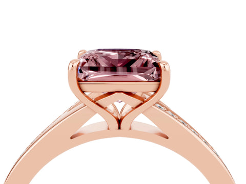 Rose gold Princess Cut Morganite Solitaire Ring with Pavé Band and Prong Setting_4