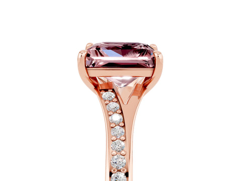 Rose gold Princess Cut Morganite Solitaire Ring with Pavé Band and Prong Setting_5