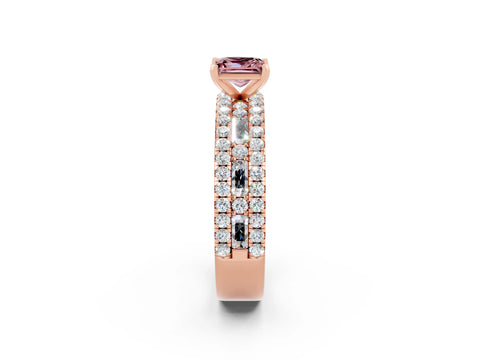 Rose gold Princess Cut Morganite Solitaire Ring with Pavé and Channel Set Band_2