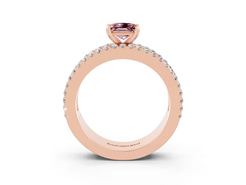 Rose gold Princess Cut Morganite Solitaire Ring with Pavé and Channel Set Band_3