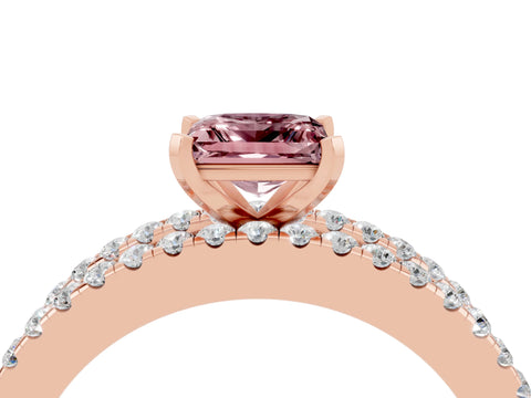 Rose gold Princess Cut Morganite Solitaire Ring with Pavé and Channel Set Band_4