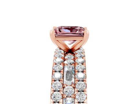 Rose gold Princess Cut Morganite Solitaire Ring with Pavé and Channel Set Band_5
