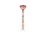 Rose gold Princess Cut Morganite Solitaire Ring with Pave Band and Four Prong Setting_26