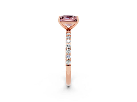 Rose gold Princess Cut Morganite Solitaire Ring with Pave Band and Four Prong Setting_26