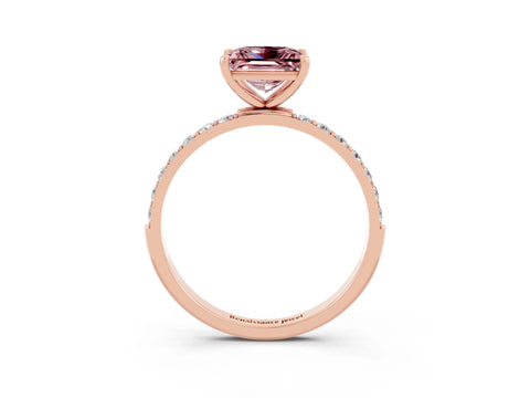 Rose gold Princess Cut Morganite Solitaire Ring with Pave Band and Four Prong Setting_27