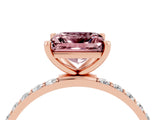 Rose gold Princess Cut Morganite Solitaire Ring with Pave Band and Four Prong Setting_28