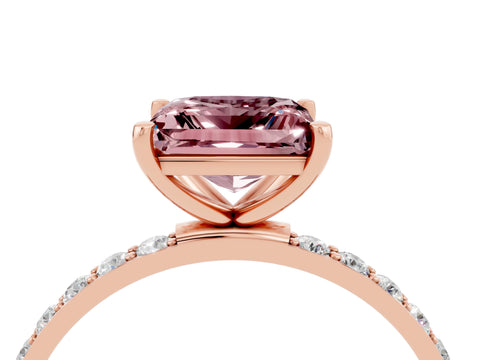 Rose gold Princess Cut Morganite Solitaire Ring with Pave Band and Four Prong Setting_28