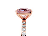 Rose gold Princess Cut Morganite Solitaire Ring with Pave Band and Four Prong Setting_29