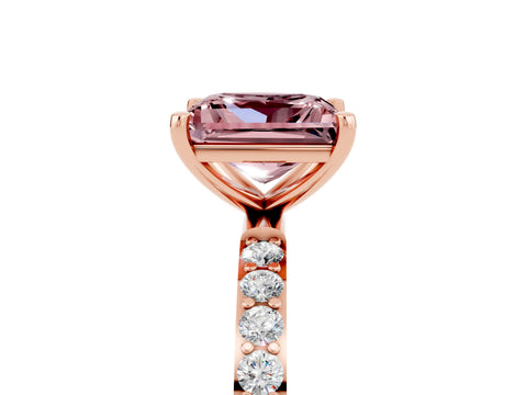 Rose gold Princess Cut Morganite Solitaire Ring with Pave Band and Four Prong Setting_29