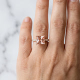 10K Rose Gold Morganite Solitaire Ring with Round Pavé Band and Four-Prong Setting