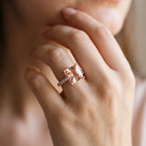 10K Rose Gold Morganite Solitaire Ring with Round Pavé Band and Four-Prong Setting