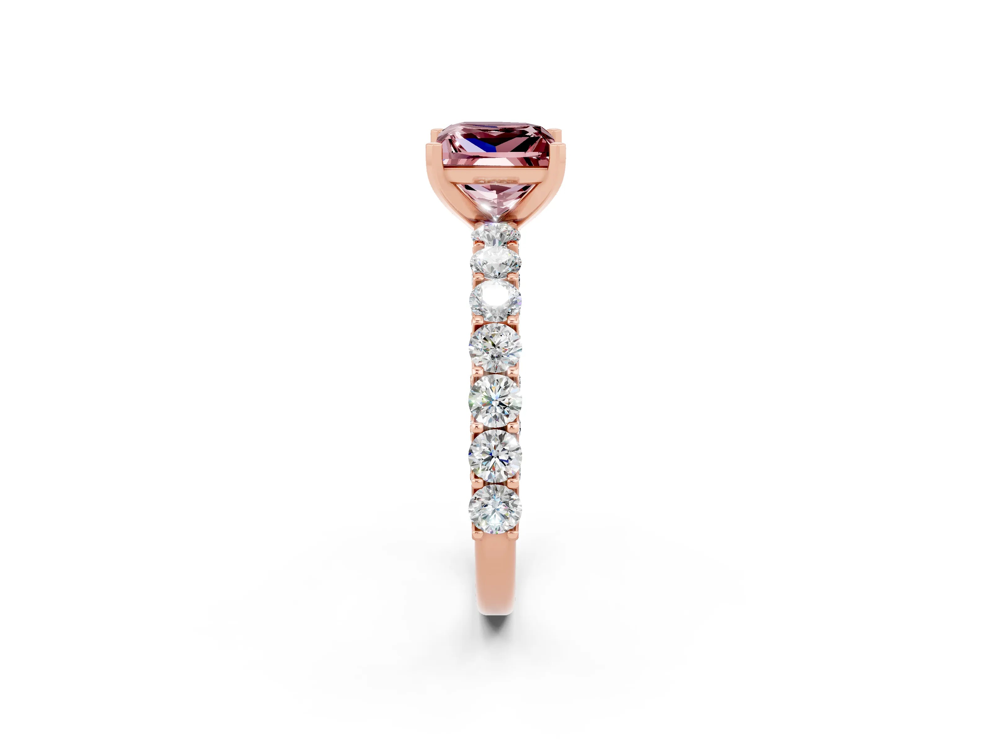 Rose gold Princess Cut Morganite Solitaire Ring with Shared Prong Pavé Band and Four-Prong Setting_2