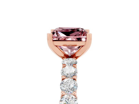 Rose gold Princess Cut Morganite Solitaire Ring with Shared Prong Pavé Band and Four-Prong Setting_5
