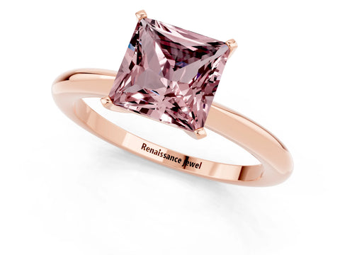 Rose gold Princess Cut Morganite Solitaire Ring with Six-Prong Setting and Classic Band_1