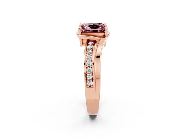 Rose gold Princess Cut Morganite Solitaire Ring with Split Shank and Prong Setting