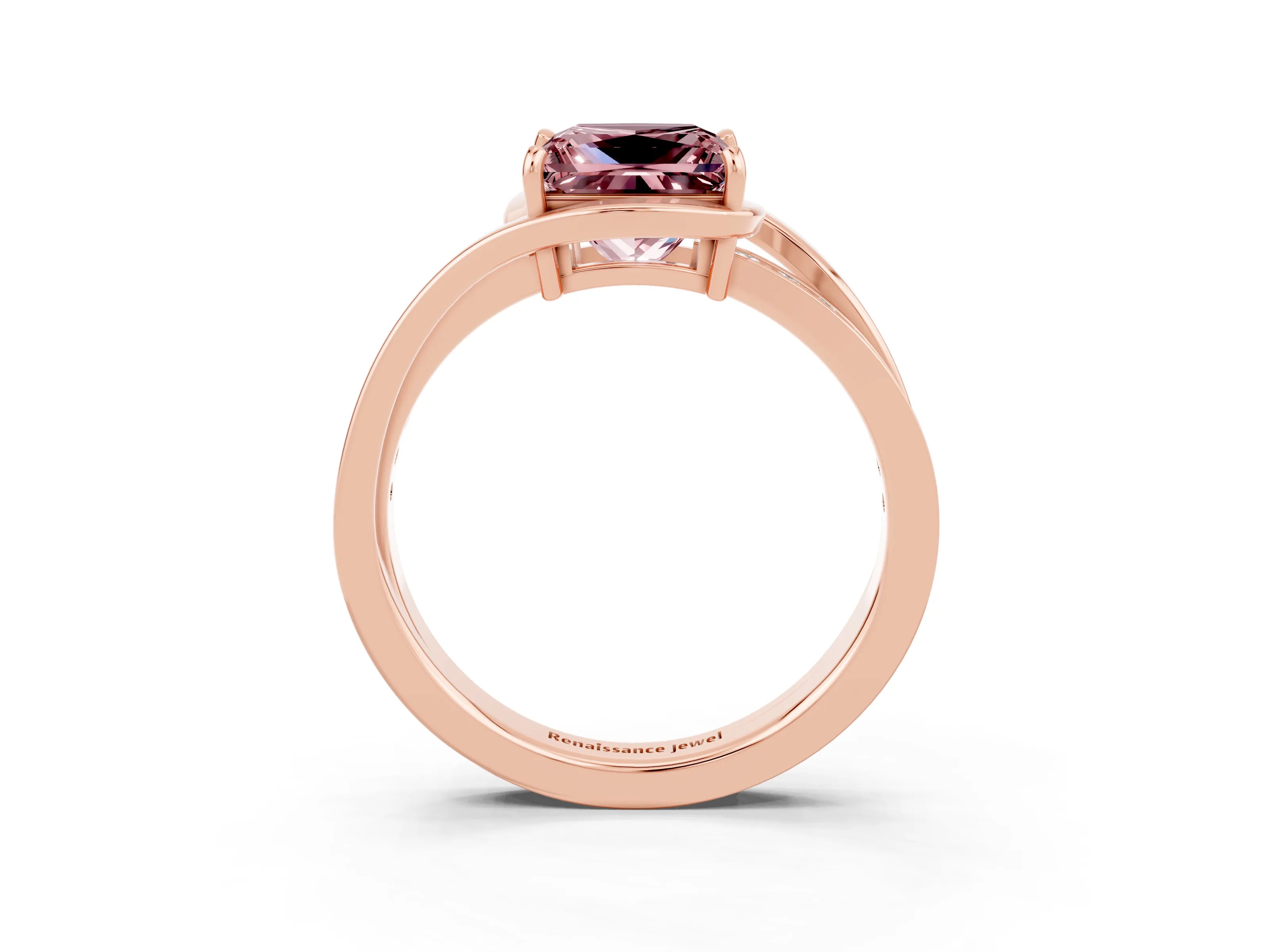 Rose gold Princess Cut Morganite Solitaire Ring with Split Shank and Prong Setting_3