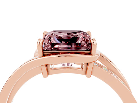Rose gold Princess Cut Morganite Solitaire Ring with Split Shank and Prong Setting_4