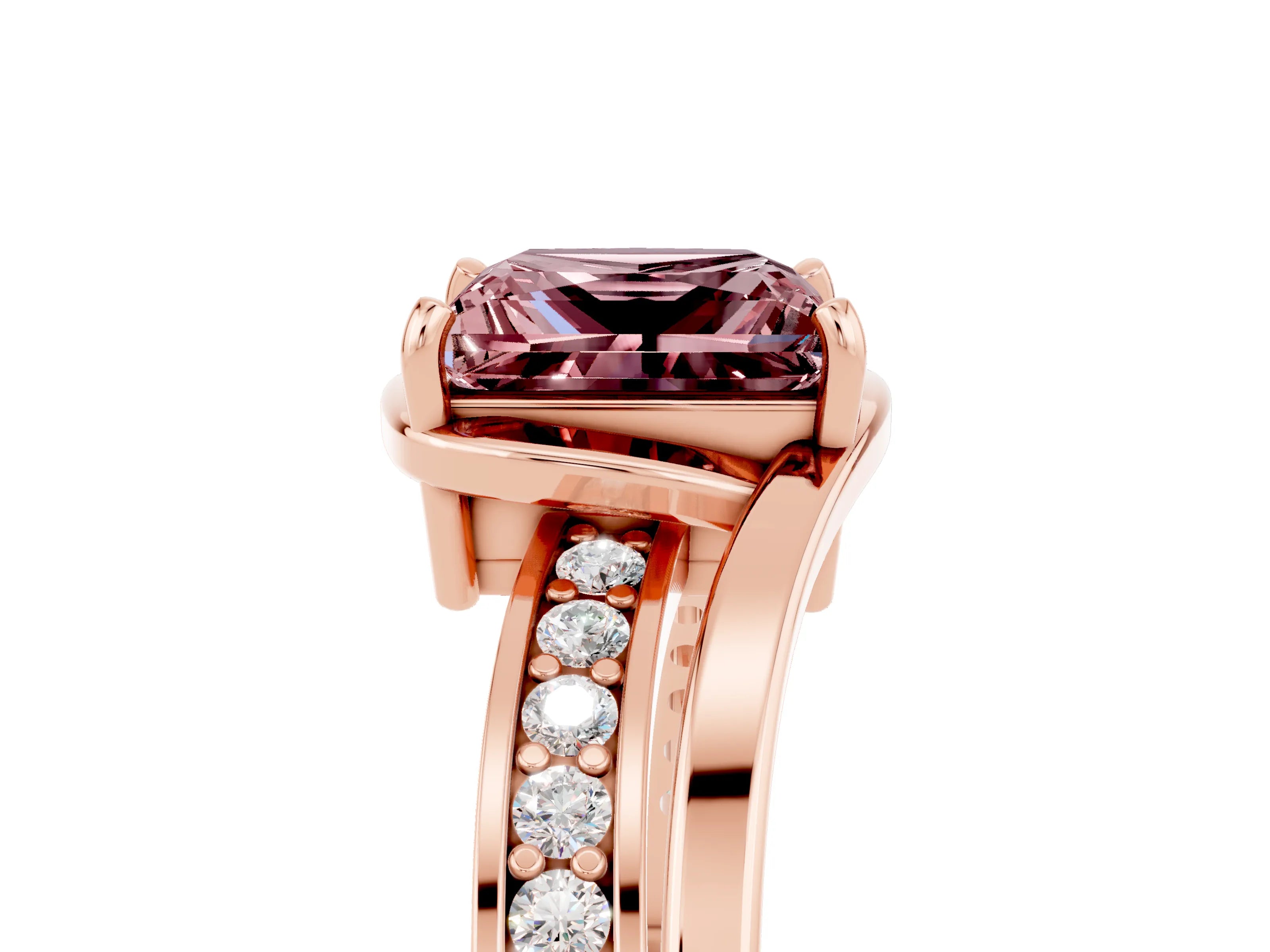 Rose gold Princess Cut Morganite Solitaire Ring with Split Shank and Prong Setting_5