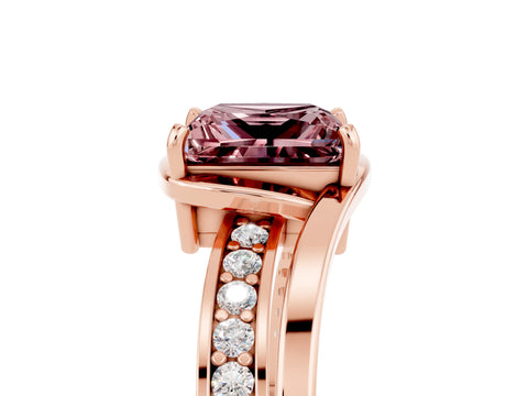 Rose gold Princess Cut Morganite Solitaire Ring with Split Shank and Prong Setting_5