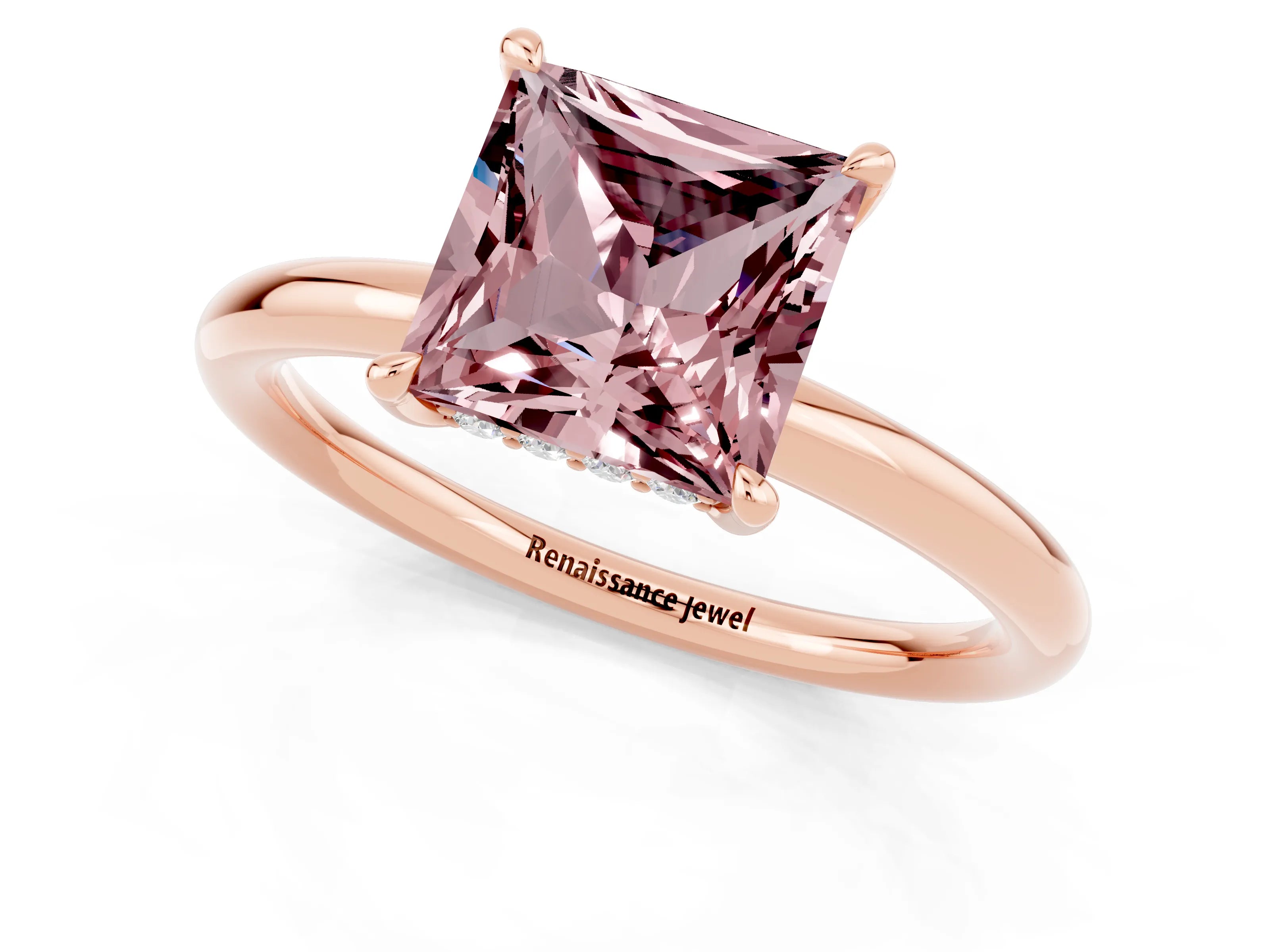 Rose gold Princess Cut Morganite Solitaire Ring with Thin Band and Four-Prong Setting_1