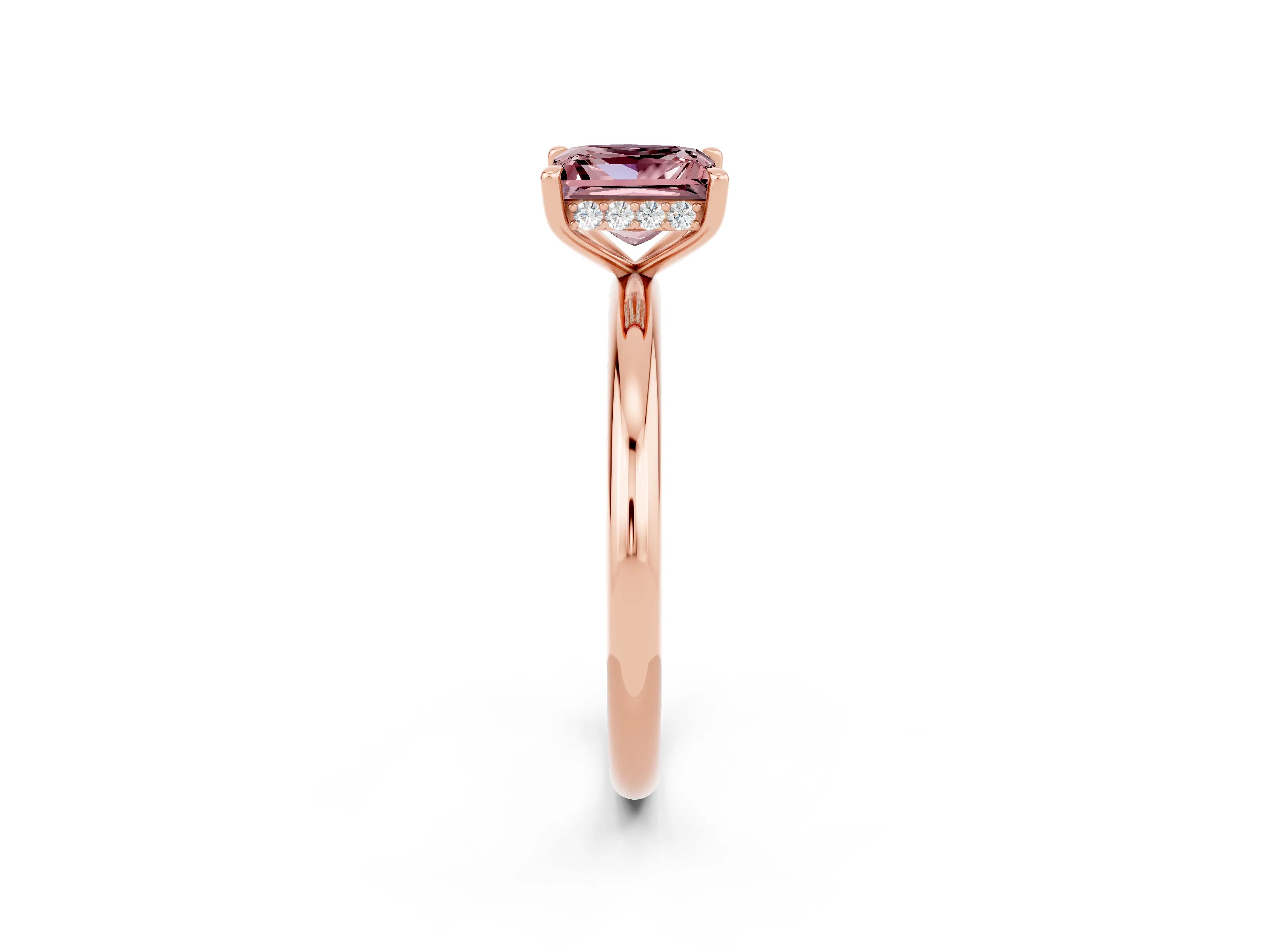Rose gold Princess Cut Morganite Solitaire Ring with Thin Band and Four-Prong Setting_2