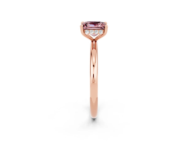 Rose gold Princess Cut Morganite Solitaire Ring with Thin Band and Four-Prong Setting