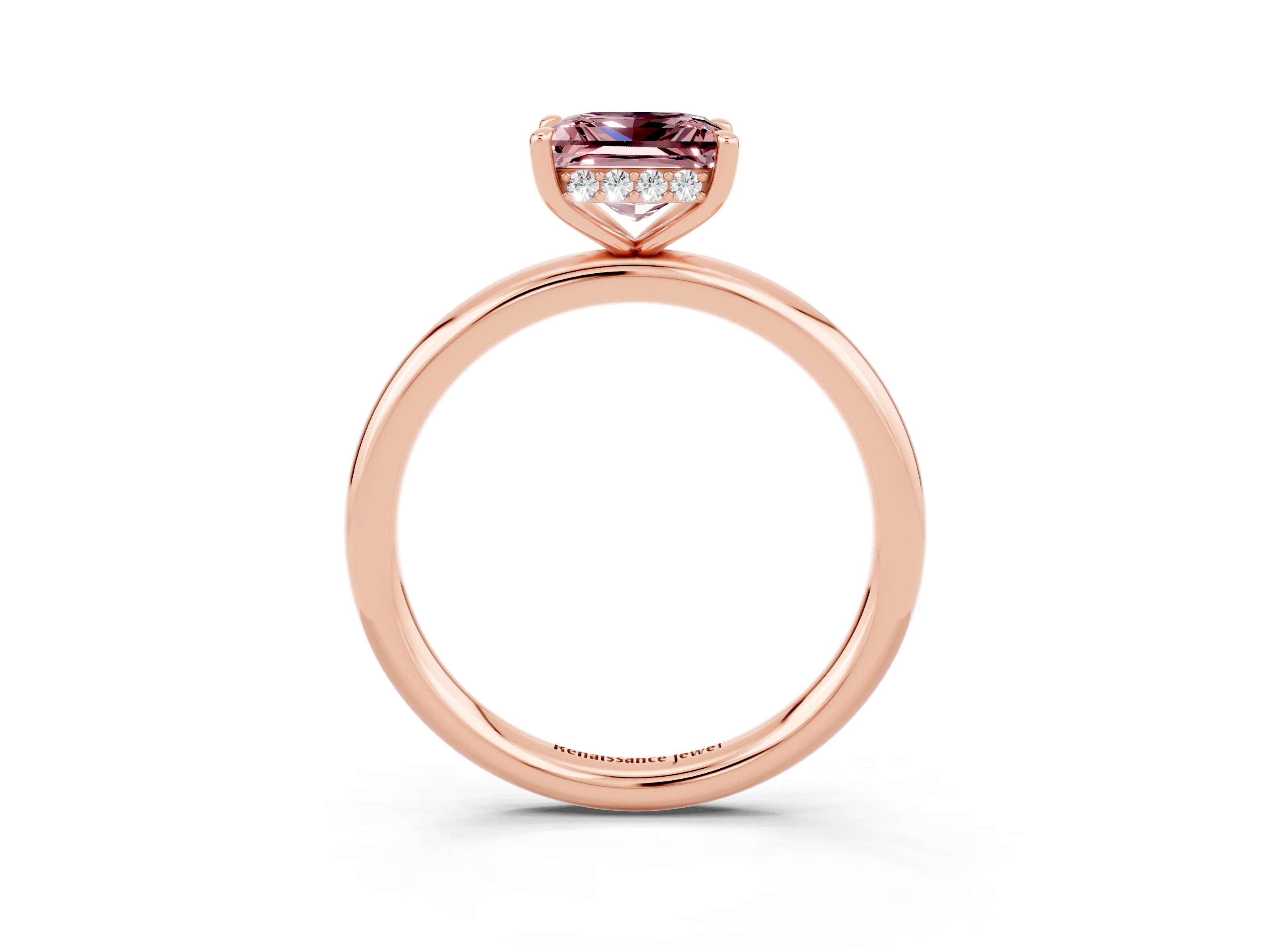 Rose gold Princess Cut Morganite Solitaire Ring with Thin Band and Four-Prong Setting_3