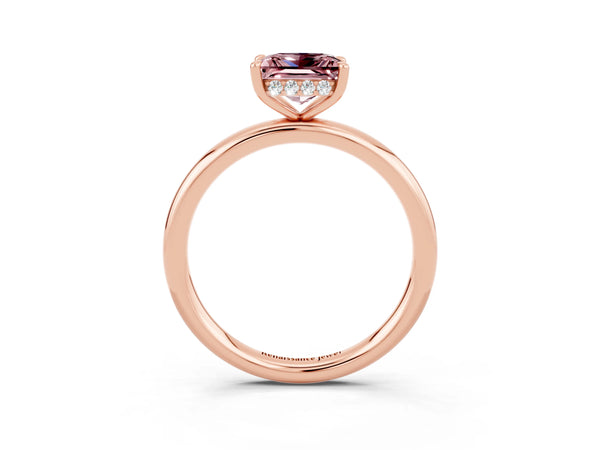Rose gold Princess Cut Morganite Solitaire Ring with Thin Band and Four-Prong Setting