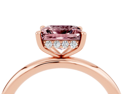 Rose gold Princess Cut Morganite Solitaire Ring with Thin Band and Four-Prong Setting_4