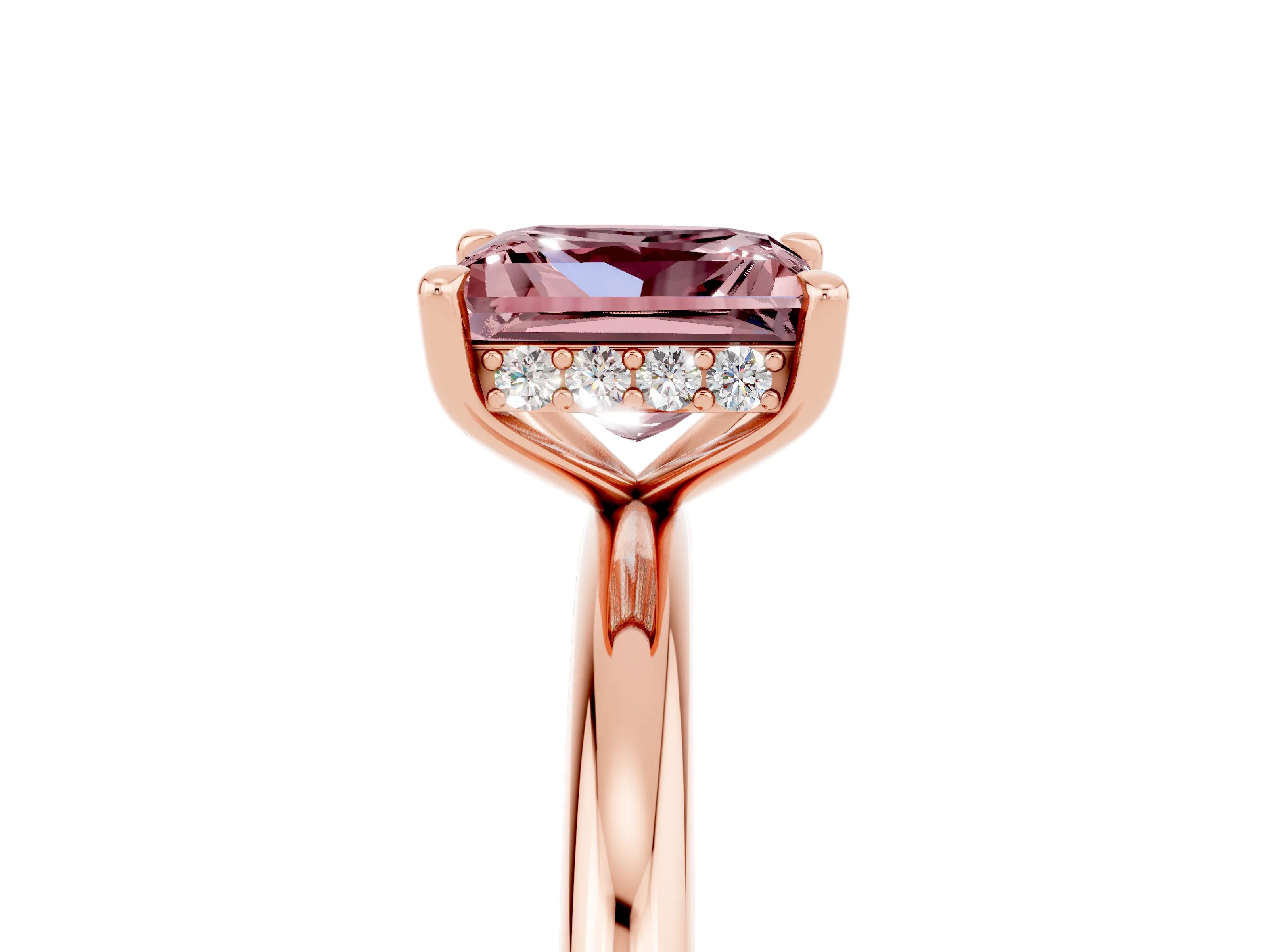 Rose gold Princess Cut Morganite Solitaire Ring with Thin Band and Four-Prong Setting_5