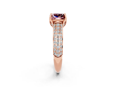 Rose gold Princess Cut Morganite Solitaire Ring with Three-Row Pavé Band and Four-Prong Setting_14