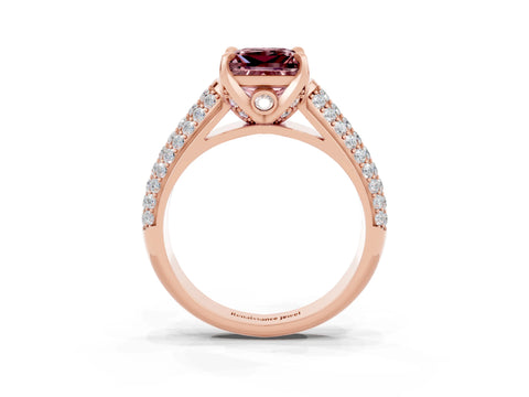 Rose gold Princess Cut Morganite Solitaire Ring with Three-Row Pavé Band and Four-Prong Setting_15