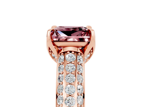 Rose gold Princess Cut Morganite Solitaire Ring with Three-Row Pavé Band and Four-Prong Setting_17