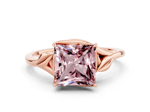 Rose gold Princess Cut Morganite Solitaire Ring with Twist Band and Four-Prong Setting_24