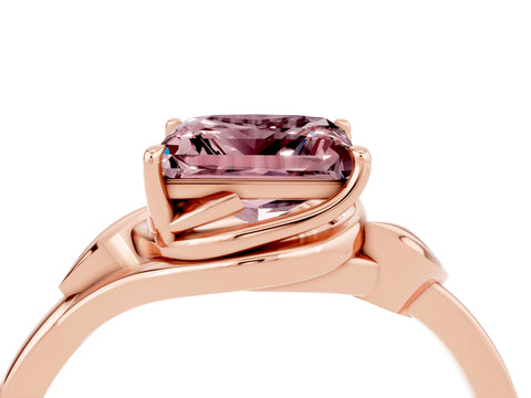 Rose gold Princess Cut Morganite Solitaire Ring with Twist Band and Four-Prong Setting_28