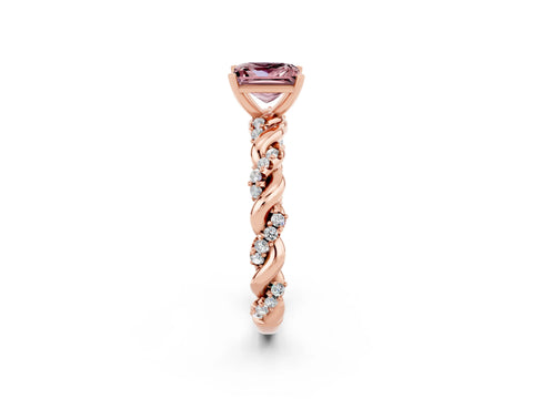 Rose gold Princess Cut Morganite Solitaire Ring with Twisted Band and Pavé Accents_2