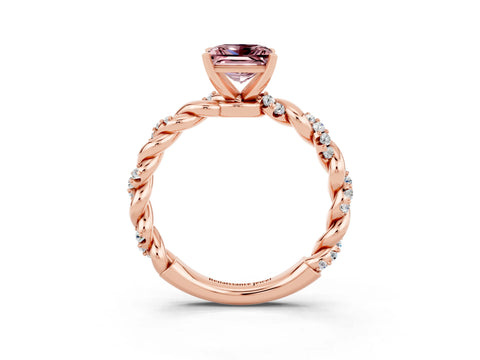Rose gold Princess Cut Morganite Solitaire Ring with Twisted Band and Pavé Accents_3