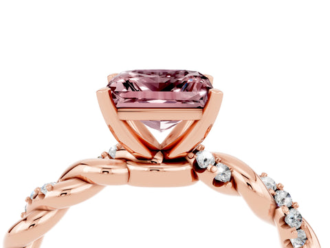 Rose gold Princess Cut Morganite Solitaire Ring with Twisted Band and Pavé Accents_4