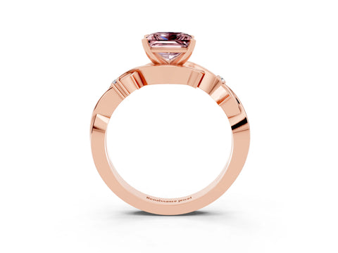 Rose gold Princess Cut Morganite Solitaire Ring with Twisted Band and Prong Setting_3