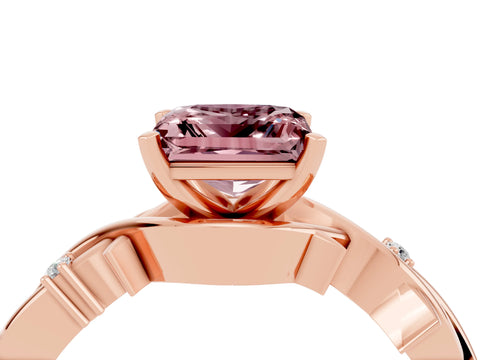 Rose gold Princess Cut Morganite Solitaire Ring with Twisted Band and Prong Setting_4