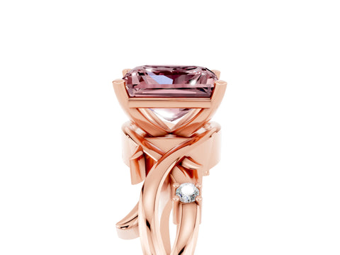 Rose gold Princess Cut Morganite Solitaire Ring with Twisted Band and Prong Setting_5