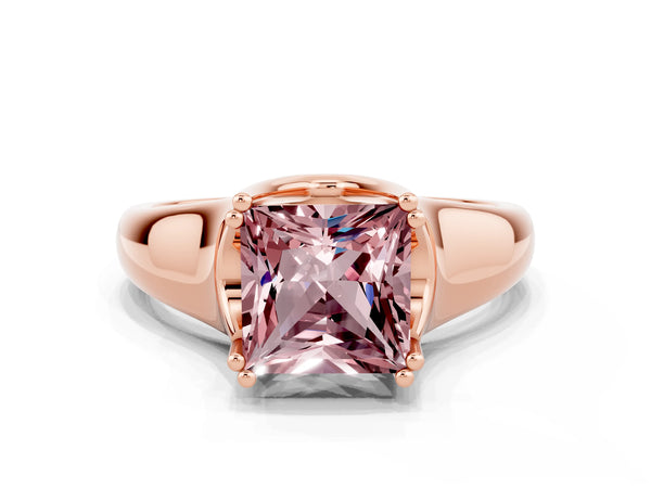 Rose gold Princess Cut Morganite Solitaire Ring with Wide Band and Prong Setting